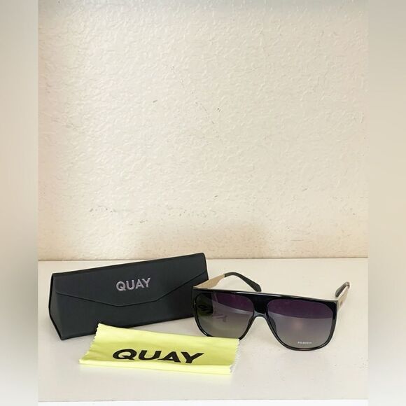 QUAY NO CURFEW POLARIZED black smoke oversized shield Sunglasses. NWT main image 5